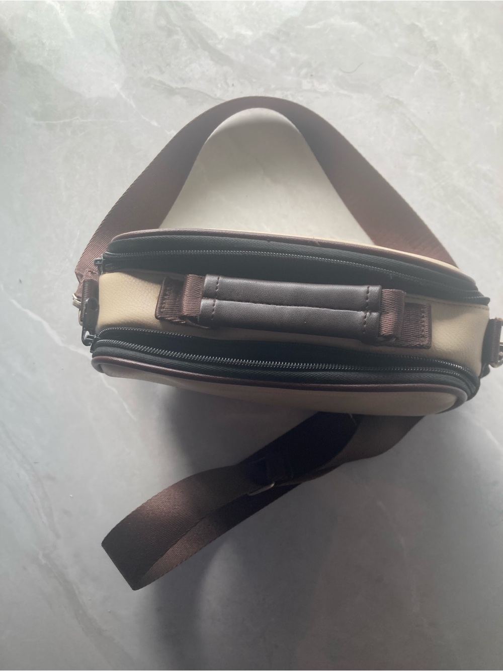 Men's Beige and Brown Belt Bag with Adjustable Strap